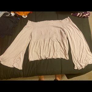 Lavender off the shoulder synched top